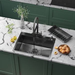 Кухонная мойка Roxen Simple 65 PVD (графит) с коландером и дозатором, 65х48/графит