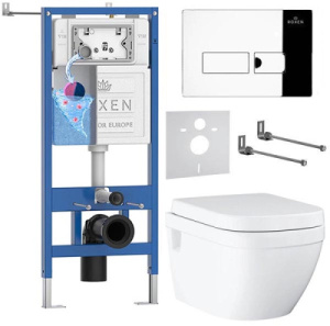 Комплект инсталляции Roxen StounFix Dual Fresh с удлиненными креплениями, аромадозатором, кнопкой смыва Caspia 410280 и унитазом Grohe Euro 39538000, хром глянец