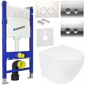 Комплект инсталляции Geberit Duofix с кнопкой Delta 21 и унитазом Roxen Antares 530185-02 Rimless Soft Close, хром глянец