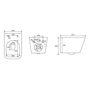 Комплект инсталляции Berges Atom Line 410 c кнопкой черной / хром, унитазом Floe S Rimless и сиденьем Floe S Slim SO