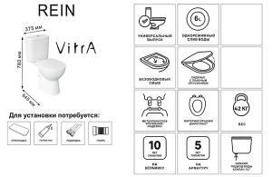 Напольный унитаз Vitra Rein 9857B003-7200 (сиденье Soft Close), белый
