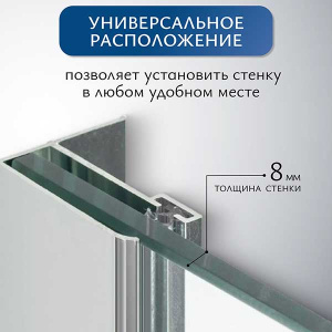 Душевое ограждение SANITeco Walk-In SN-W8TC80 / SN-W8TC90 / SN-W8TC100 / SN-W8TC120, 80х200, прозрачный