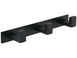 Планка с крючками Grocenberg AC0012 / AC0013 / AC0014 черный матовый, 24 см 3 крючка, черный матовый