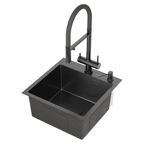 Кухонная мойка Roxen Simple 560220-45B PVD (оружейная сталь) с ролл-матом, дозатором и измельчителем Bort Master Eco Control 93417999