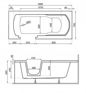 Акриловая ванна Polimat Vovo 150 / 160 / 170 / 180, 170х75