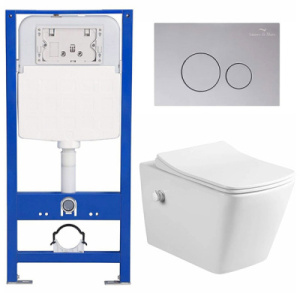 Комплект инсталляции 6 в 1 Amore di mare QuickFit 50114 с подвесным унитазом Garda Bidet P310-X и клавишей смыва 303BN / 303CH, хром