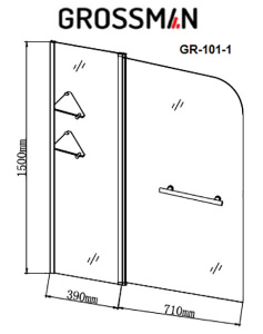 Душевая шторка на ванну Grossman GR-101/1, 110х150, прозрачный