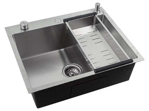 Кухонная мойка Avina Futur FK Eco Embossing Mixer Plus со смесителем, дозатором и коландером, 50х50, сатин