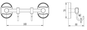 Планка с крючками Ledeme L1915-2 / L1915-3 / L1915-4 / L1915-5 / L1915-6, 16 см 2 крючка, хром