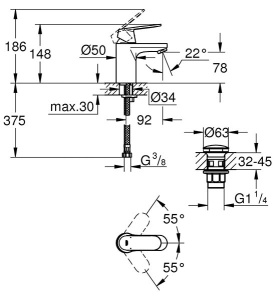 Смеситель для умывальника Grohe Eurosmart Cosmopolitan 23925000