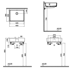 Умывальник Vitra ArchiPlan 7403B003-0012 / 7404B003-0012, 45х38