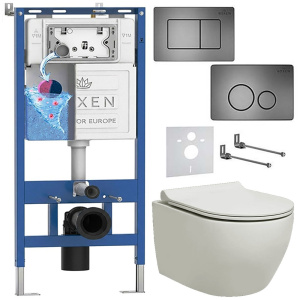 Комплект инсталляции Roxen StounFix Dual Fresh с креплениями, металлической кнопкой Steel и унитазом Pestan Fluenta