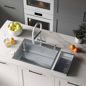 Кухонная мойка Roxen Simple 560220-65 с коландером и дозатором, 65х48, сатин