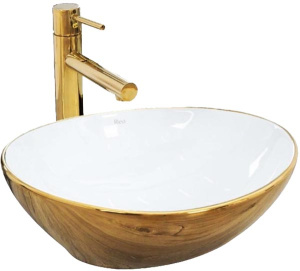 Умывальник Rea Sofia Gold/White U0456 / Mini U6334, 34х27, белый, золото
