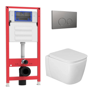 Комплект инсталляции Oliveeka OL-MQ-003 с унитазом OL-G1 и кнопкой OL-R22-BGM, оружейная сталь