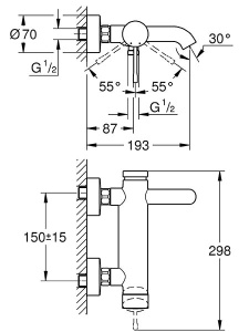 Смеситель для ванны Grohe Essence 33624A01 / 33624AL1, темный графит глянец