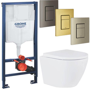 Комплект инсталляции Grohe Rapid SL 38772001 с брашированной кнопкой и подвесным унитазом Roxen Antares Tornado 530185-02, оружейная сталь