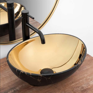 Умывальник Rea Sofia in gold marble black U8011 / in marble black gold U8012, 41х35, золото, черный