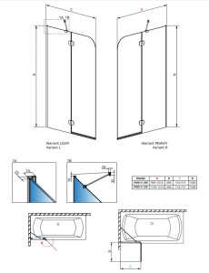 Душевая шторка на ванну Radaway Torrenta PND II, 100х150, прозрачный