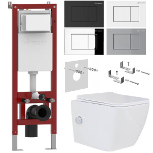 Комплект инсталляции Asten Readle Zentralmodul AR0501 с кнопкой и унитазом Roxen Cube Bidet 530135-01X с функцией биде, черный матовый