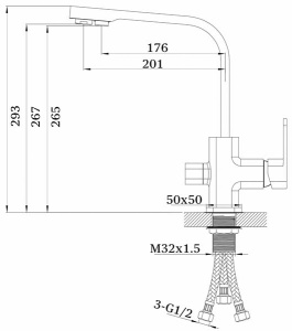 Смеситель для кухонной мойки Ganzer GZ12025-D под фильтр