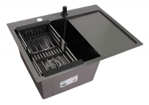 Кухонная мойка Wisent WS-36550B-L-114 / WS-36550B-R-114 с коландером и дозатором, 65х50 L, графит