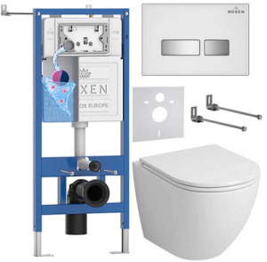 Комплект инсталляции Roxen StounFix Dual Fresh с удлиненными креплениями, аромадозатором, кнопкой Glass 430280 и унитазом Grossman GR-4455S, белый