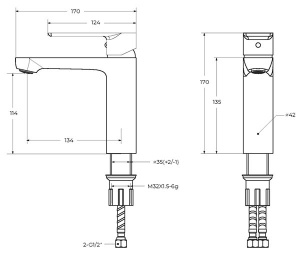 Смеситель для умывальника Cezares STYLUS-LS-NOP с донным клапаном