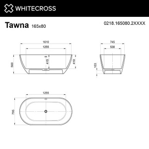 Ванна из искусственного камня Whitecross Tawna RAL матовый Solid Surface, 165х80, RAL матовый