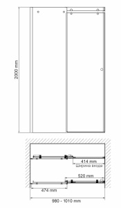 Душевая дверь Wasserkraft Vils 56R12 / 56R13 / 56R05, 100х200, прозрачный