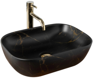 Умывальник Rea Belinda Black Marble матовый / глянцевый, 47х34, черный матовый