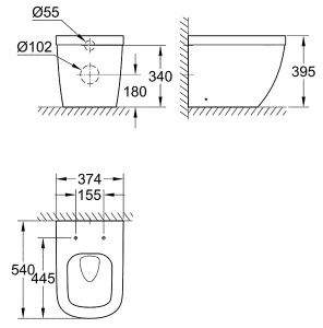 Приставной унитаз Grohe Euro Ceramic 3933900H безободковый, белый
