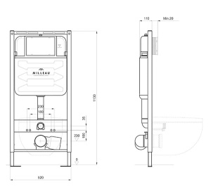 Комплект инсталляции Milleau Cont MR0425-A5.205GW с подвесным унитазом