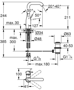 Смеситель для умывальника Grohe Essence 32628A01 / 32628AL1, темный графит глянец