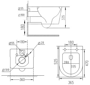 Комплект инсталляции AlcaPlast AM101/1120 Sadromodul с ароматизатором, кнопкой M570 / M571 / M572 / M578 и унитазом Roxen Porto 530155-01, сатин (хром матовый)