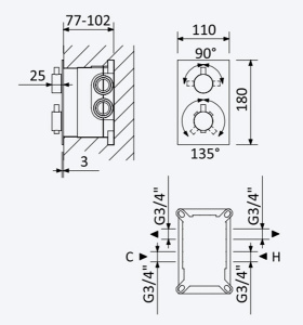 Душевая система Bruma HydroTherm Set 1381701CR+1455261CR+1455925CR Square Chrome с термостатом