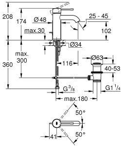 Смеситель для умывальника Grohe Essence New 23589A01 / 23589AL1, темный графит глянец