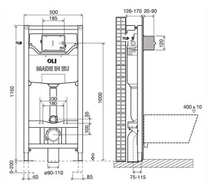 Система инсталляции OLI 120 885052 + клавиша смыва Slim Inox 889313