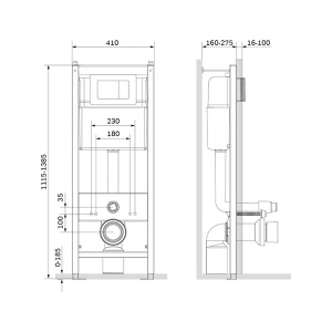 Комплект инсталляции Damixa DX86.IS10151.1700 с кнопкой хром и подвесным унитазом Sirius