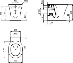 Подвесной унитаз Ideal Standard Connect Air AquaBlade E005401 безободковый, белый