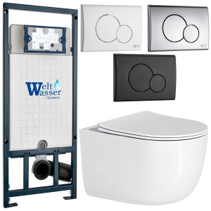 Комплект инсталляции Weltwasser Marberg 507 RD с подвесным унитазом Roxen Vortex Tornado 530160-01 Rimless Soft Close, белый глянцевый