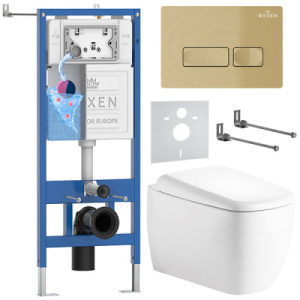 Комплект инсталляции 6 в 1 Roxen StounFix Dual Fresh 968506 с аромадозатором, золото брашированное