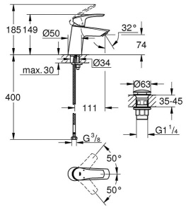 Смеситель для умывальника Grohe Eurosmart 23968003