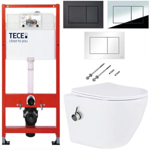 Система инсталляции для унитаза TECEbase kit c кнопкой и подвесным унитазом Roxen Antares Bidet 530185-01X с функцией биде, черный матовый