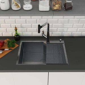 Кухонная мойка Roxen Wellnes 60 PVD (оружейная сталь) с ролл-матом и дозатором, 60х45, оружейная сталь