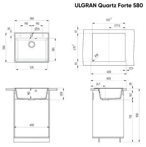 Кухонная мойка Ulgran Quartz Forte 580, 58x50, бетон