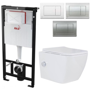 Комплект инсталляции AlcaPlast AM101/1120 с ароматизатором, кнопкой M270 / M271 / M272 и унитазом Roxen Cube Bidet 530135-01X, хром глянцевый
