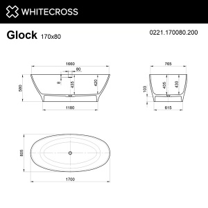 Ванна из искусственного камня Whitecross Glock белый матовый Solid Surface