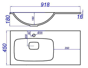 Умывальник Aqwella Malaga 90 L / R, 92х45 чаша слева