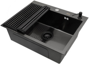 Кухонная мойка Arfeka Eco AR 60 Black / Black Decor с дозатором и роллер-матом, 60х50, черный